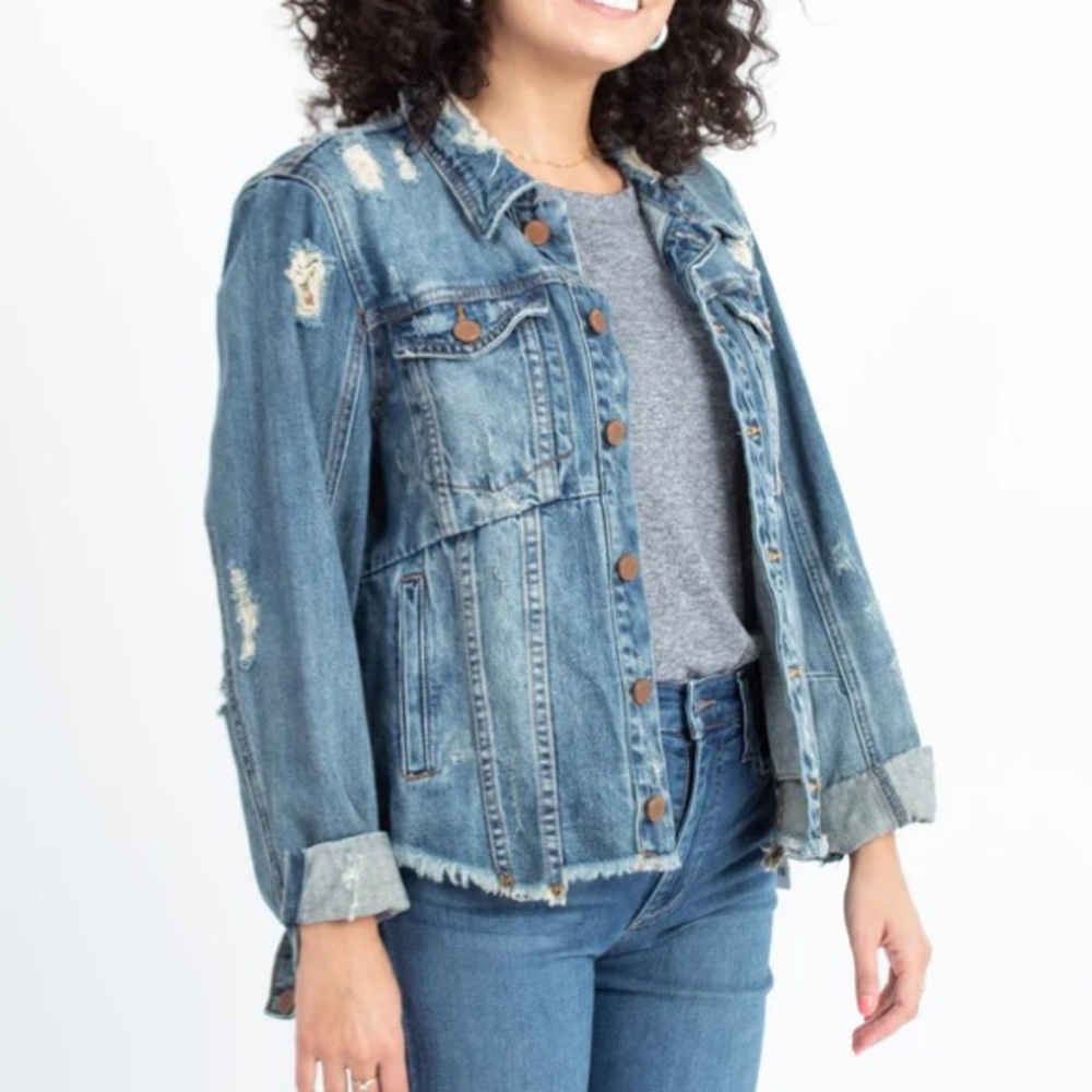 Blank NYC Rise Again Distressed Denim Jacket Size XS Grunge